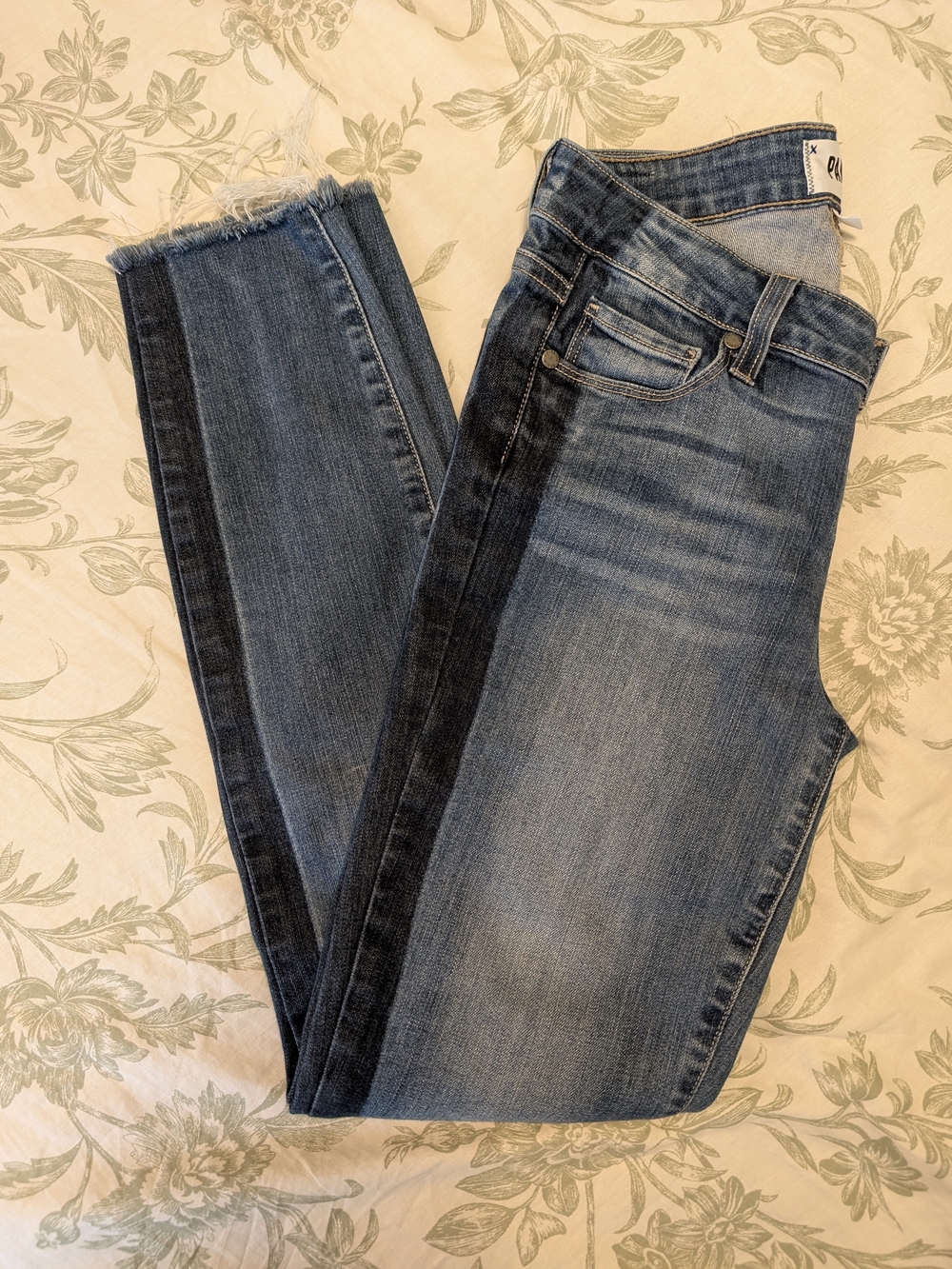Paige Verdugo Ankle Jeans With Tuxedo Stripes And A Frayed Hem